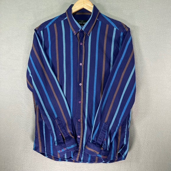 PRISTINO Other - PRISTINO Mens Regular Fit Long Sleeve Button Down Shirt Size‎ L Blue Stripe